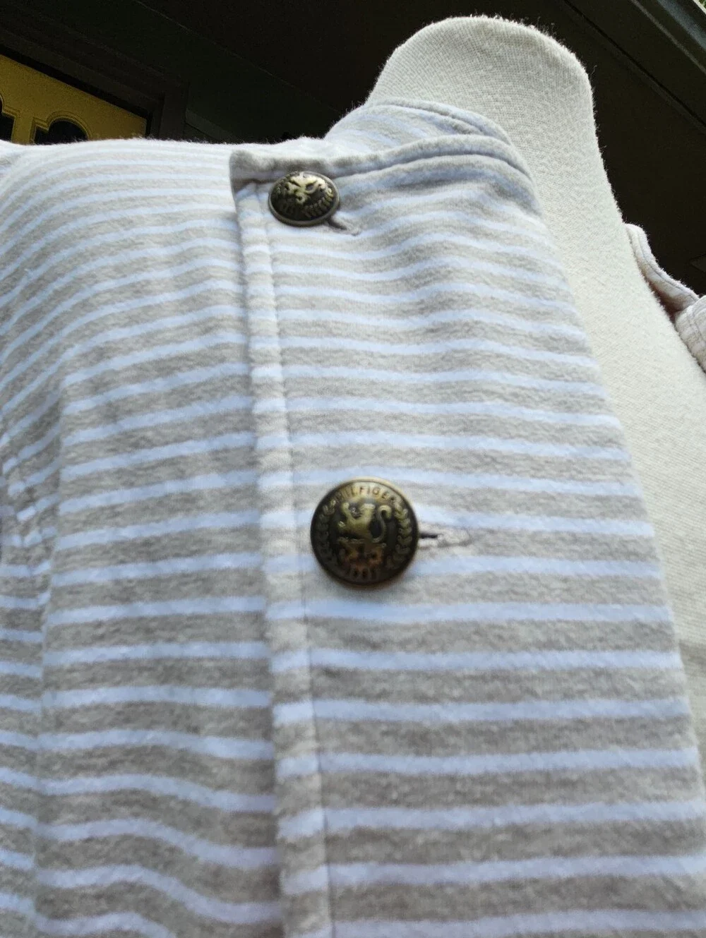 Tommy Hilfiger Striped Military Knit Jacket Brass Crest Buttons Medium